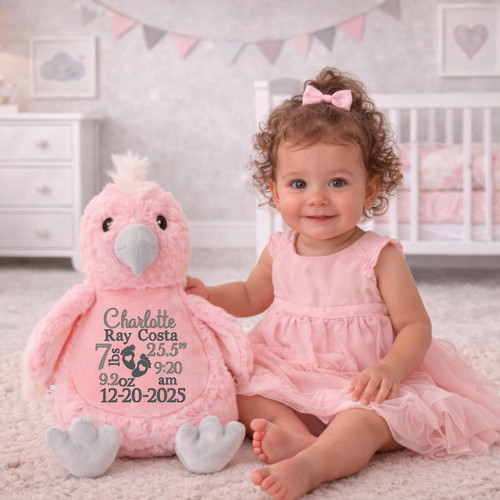 Cubbie Birth Stat Stuffed Bird Plush – Personalized Baby Keepsake 
