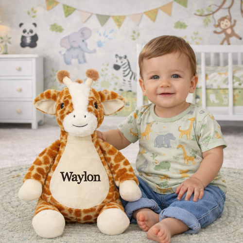 Personalized giraffe stuffed animal with embroidered name, soft plush giraffe gift for baby or child
