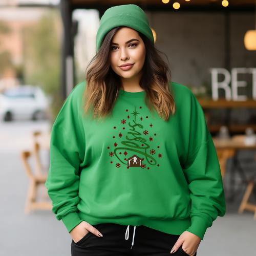 Gilden Nativity Christmas Tree Embroidered Sweatshirt 