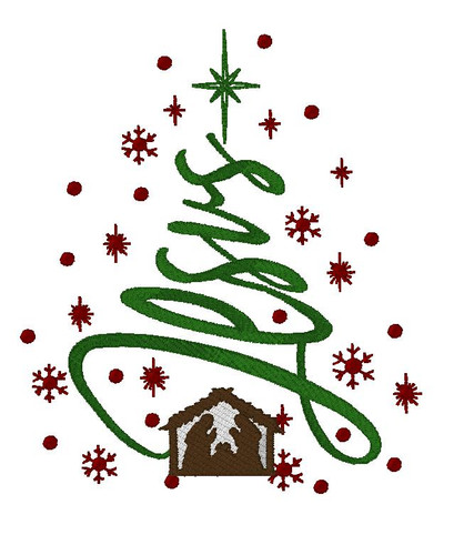 Gilden Nativity Christmas Tree Embroidered Sweatshirt 