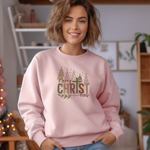 Gilden Merry Christ Mas Embroidered Christian Christmas Sweatshirt 