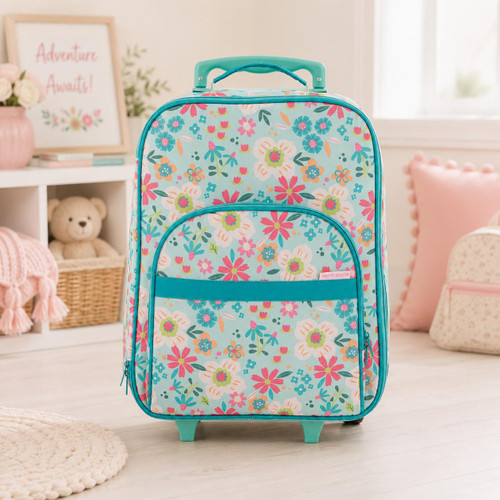 Stephen Joseph Personalized Pastel Floral Rolling Suitcase for Girls 