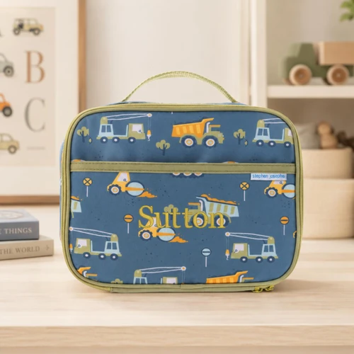 Stephen Joseph Personalized Kids Lunch Box – Construction Truck Lunch Bag for Boys 