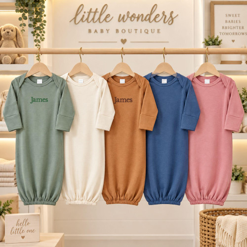  Personalized Organic Baby Gown with Embroidered Name 