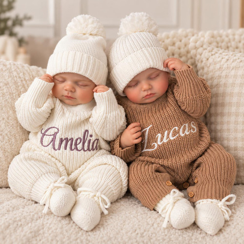  Personalized Knit Baby Romper with Embroidered Name 