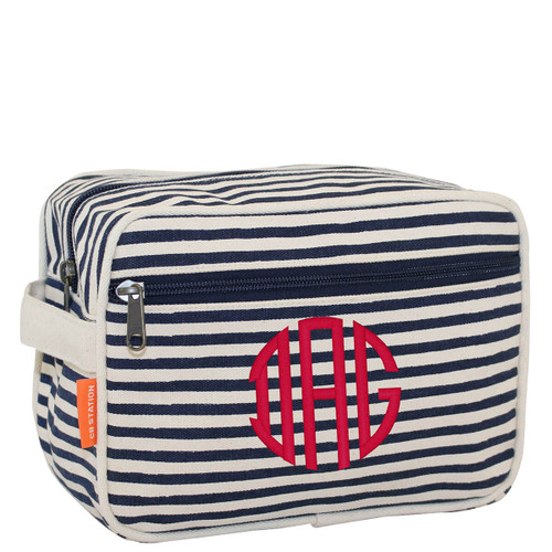 Navy Monogrammed Lined Travel Kit, Personalized Cosmetic Bag