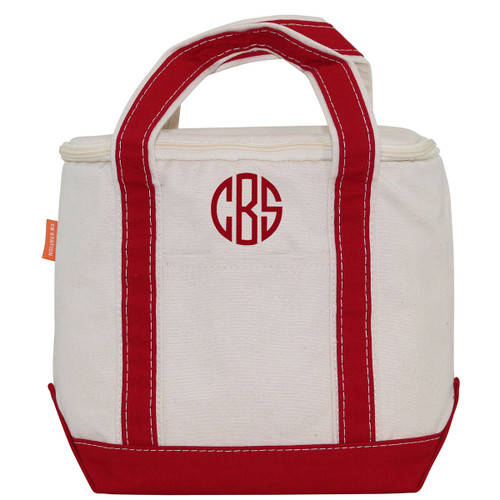 Red small lunch tote cooler monogrammed