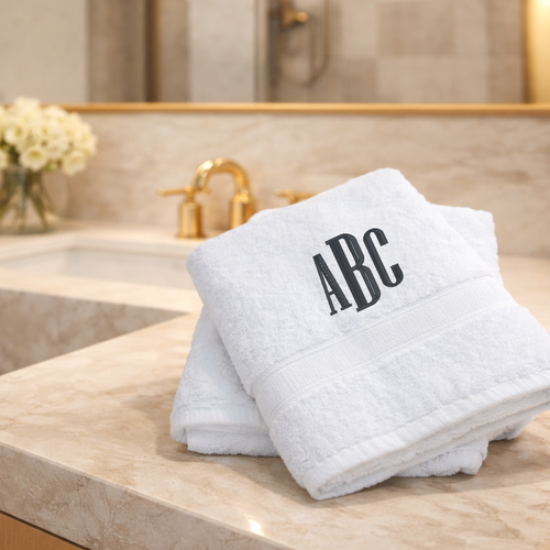 White monogrammed hand towels with elegant embroidered initials