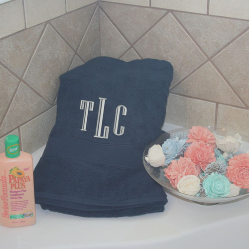 Navy Monogrammed Bath Sheet