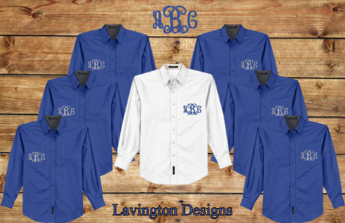 Royal Blue Monogrammed Button Down Oxfords for Bridesmaid Photos and getting ready photos Oversize Shirts