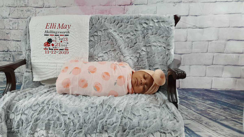 Personalized Ladybug Baby Quilt with Birth Announcement blanket