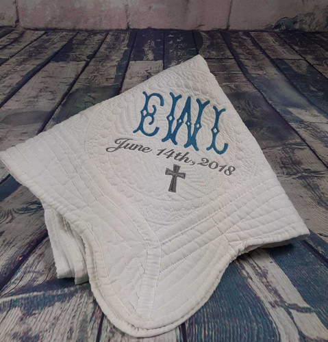 Monogrammed Quilt with Cross for Baptism or christening gift