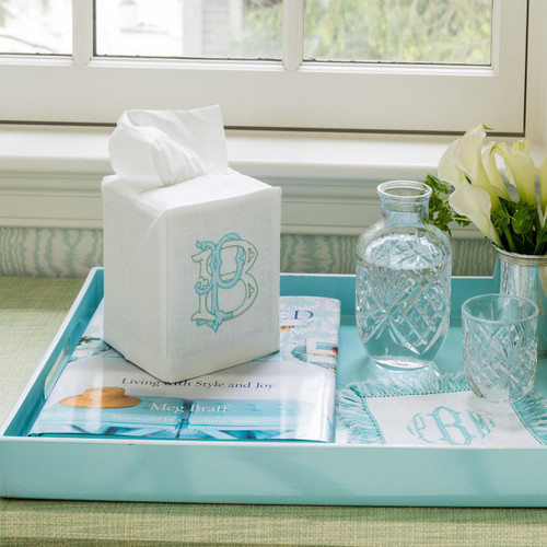 PILLOWPIA Monogramed Linen Tissue Box Cover 