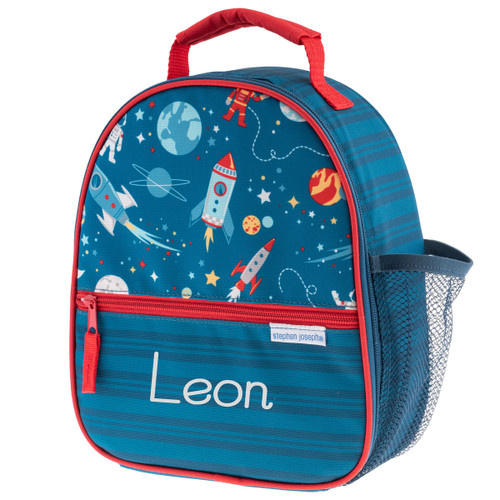 Boys lunchbox by STephen Joesph witha SPace Theme front Photo personalized
