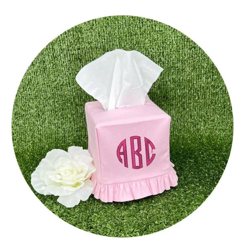 THE ROYALTY COLLECTION Pink Tissue Box Cover Monogrammed  THE ROYALTY COLLECTION Pink Tissue Box Cover Monogrammed