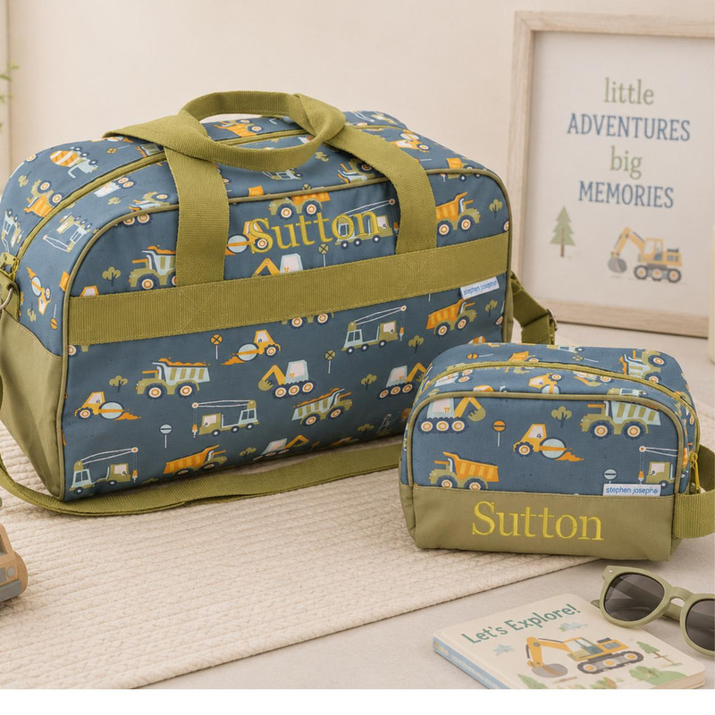 Stephen Joseph Personalized Construction Duffle & Toiletry Bag Set for Kids 