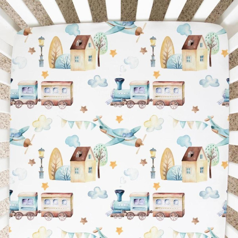  Airplane and Trains Crib Sheet 