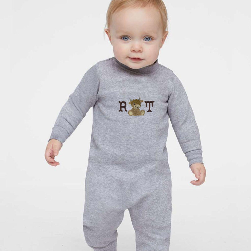  Monogrammed Highland Cow One-Piece 