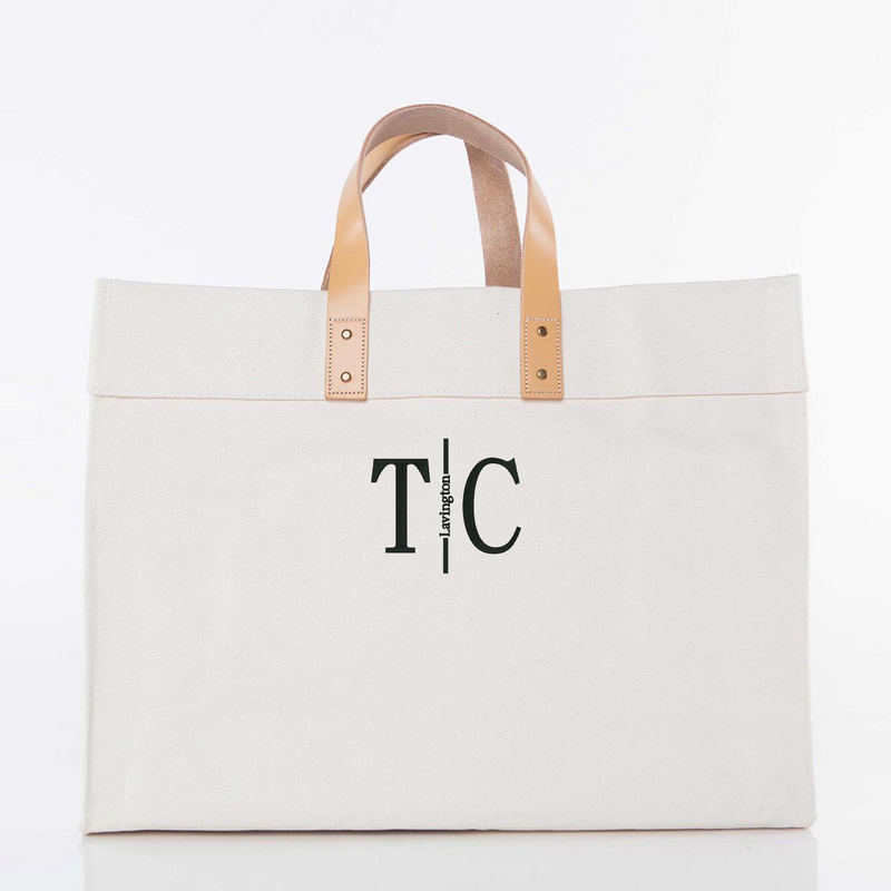 Classy Monogrammed Canvas Tote Bag
Large canvas tote with leather handles