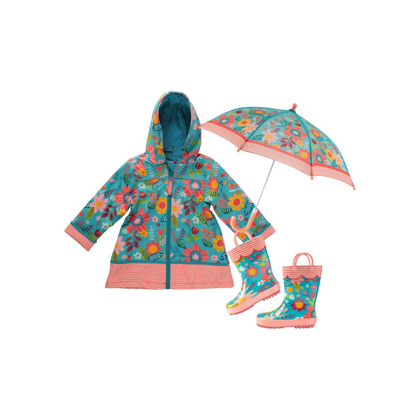 Stephen Joseph Turquoise Toddler Girl Rain Coat Set 