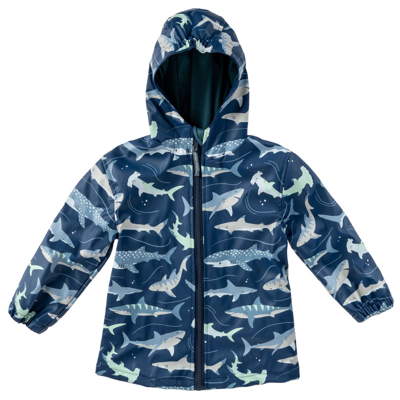 front side of boys shark rain coat-Rain Jacket for Toddlers with Sharks Pattern
By Stephen Joseph