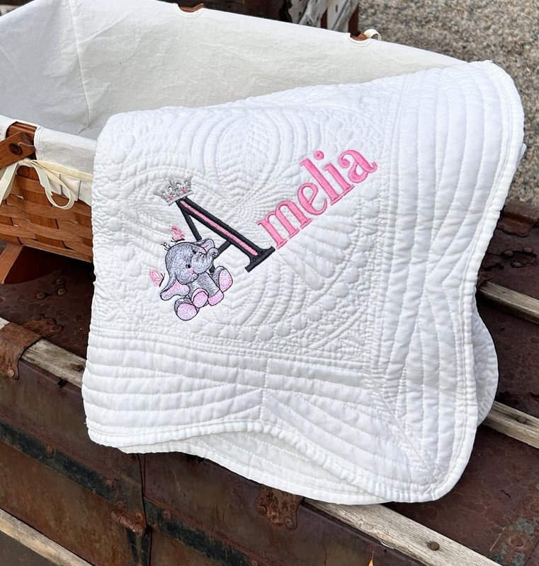 Everything Else Embroidered Baby Blanket with Name | Elephant Design 