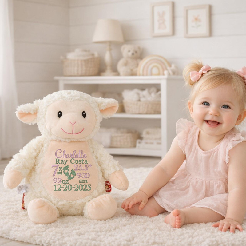 Cubbie Stuffed Animal Lamb with Birth Stats 