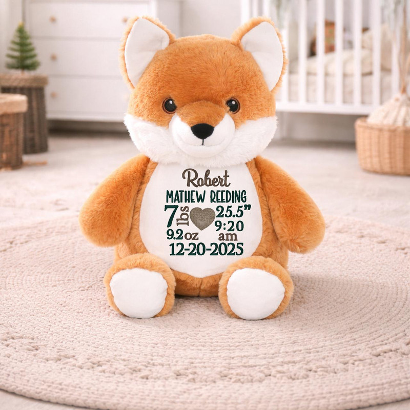 Cubbie Personalized Fox Birth Announcement Stuffed Animal 