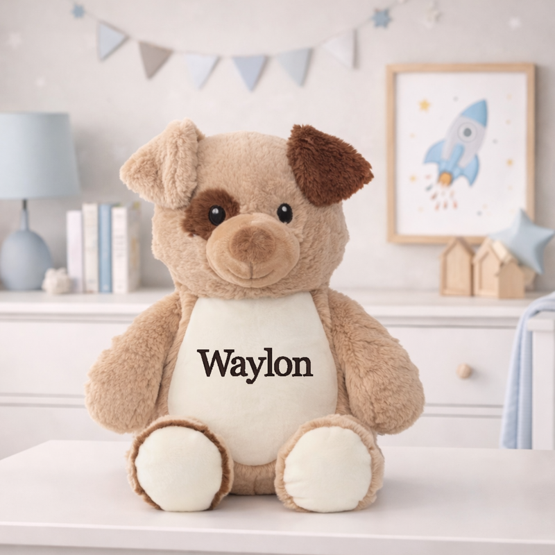 personalized dog stuffed animal with name embroidered soft plush puppy gift for baby or child