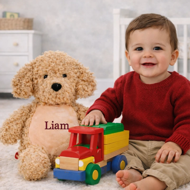 Personalized Labradoodle stuffed animal with embroidered name, soft plush dog gift for baby or child