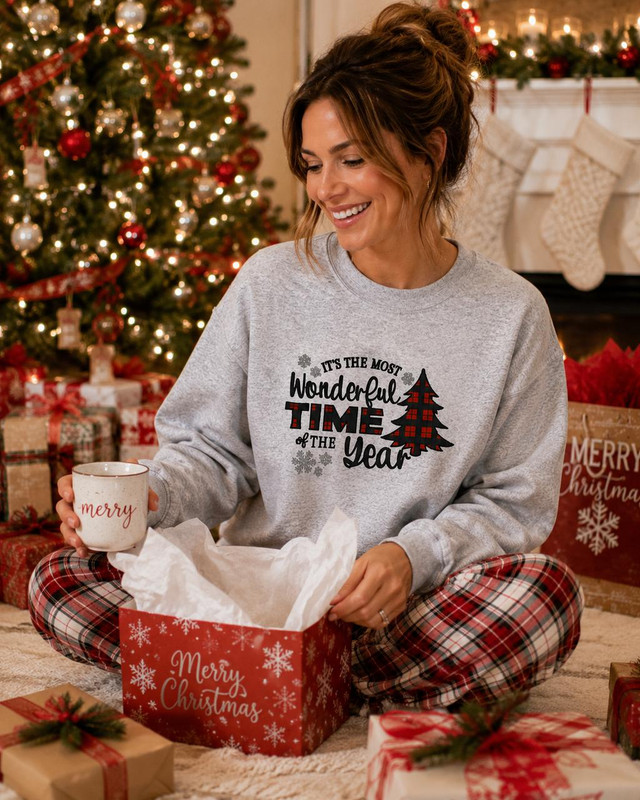 Gilden It's the Most Wonderful Time Embroidered Christmas Sweatshirt 
