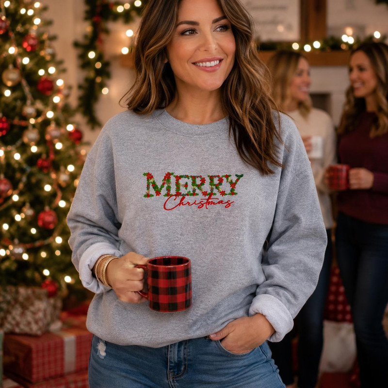 Gilden Merry Christmas Embroidered Sweatshirt 