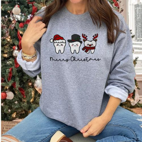 Gilden Merry Christmas Dental Embroidered Sweatshirt 