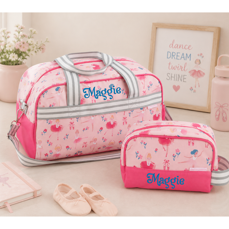 Personalized ballet duffle and toiletry bag set for girls