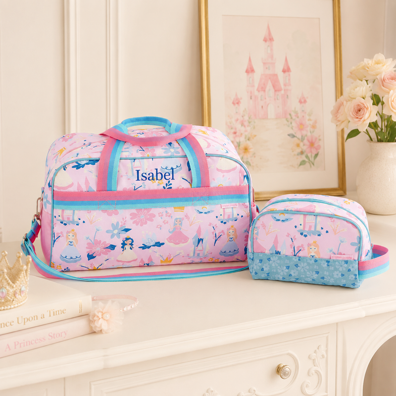 Girls' princess overnight bag set displayed in a boutique room