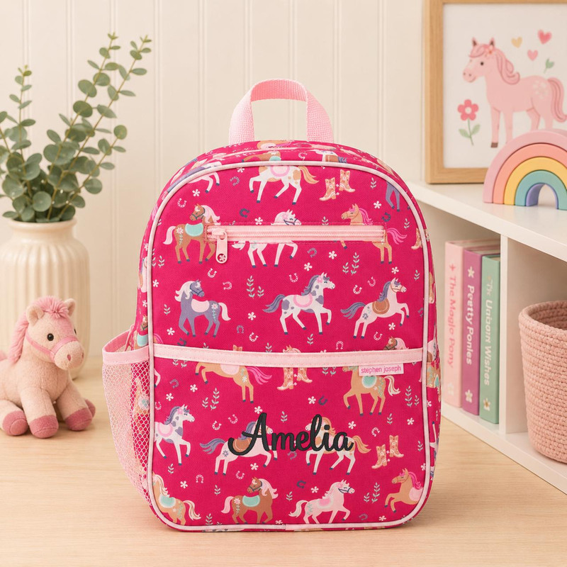 Stephen Joseph Personalized Horse Preschool Backpack for Girls 