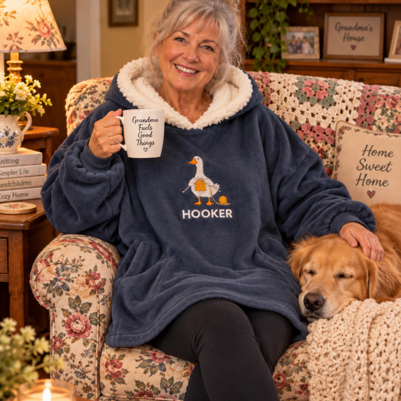  Personalized Hoodie Blanket for Knitters – Embroidered Goose Wearable Blanket 
