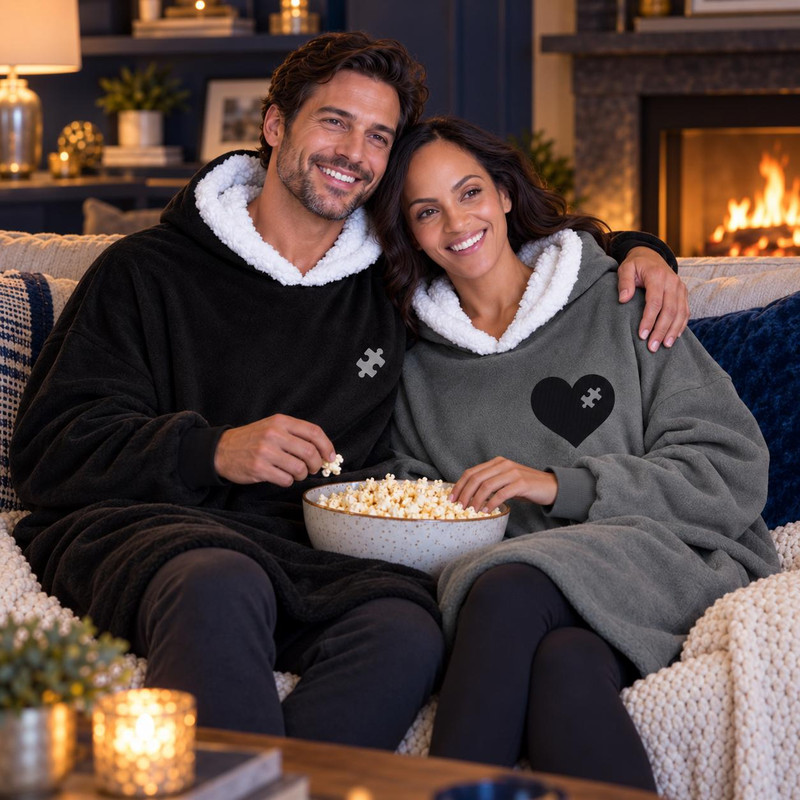  Personalized Couples Hooded Blanket Set 