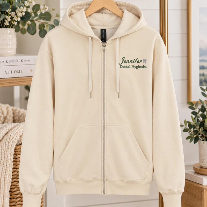  Personalized Dental Professional Zip Up Hoodie – Embroidered Name & Job Title 