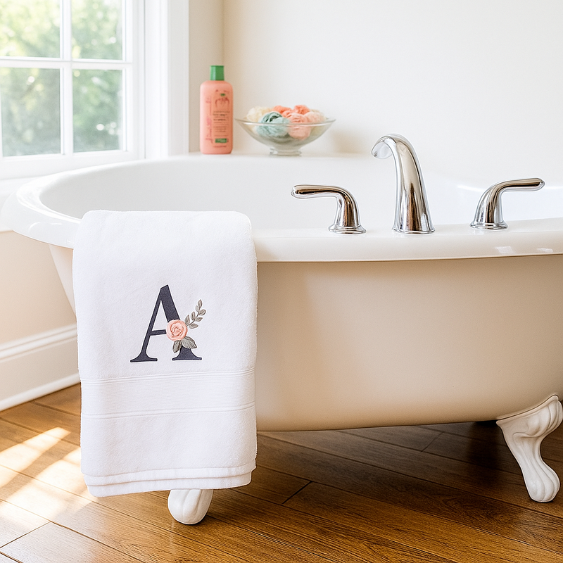 Monogrammed Bath Sheet with White Pumpkin Design Monogrammed Bath Sheet with White Pumpkin Design