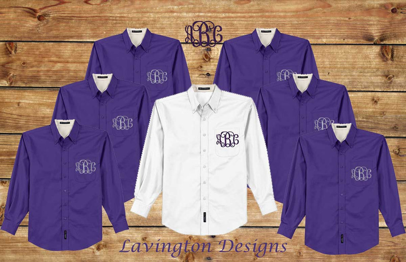 Purple Monogrammed Bridesmaid Button down Oxfords for getting ready photos