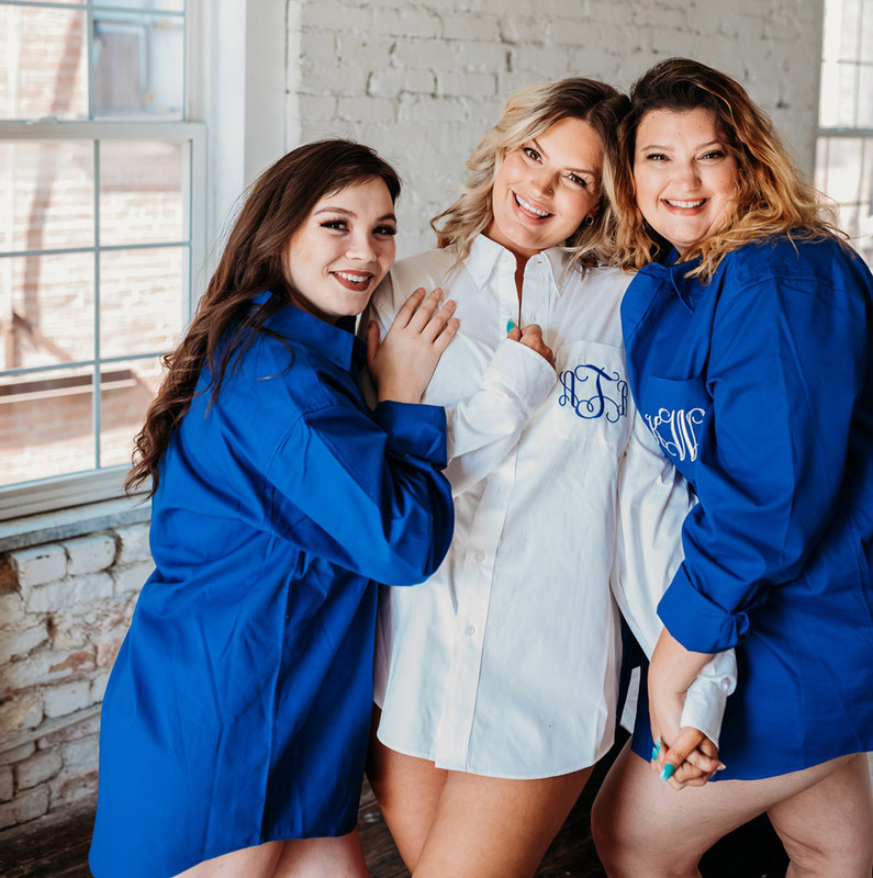 Monogrammed royal blue Bridesmaid shirts