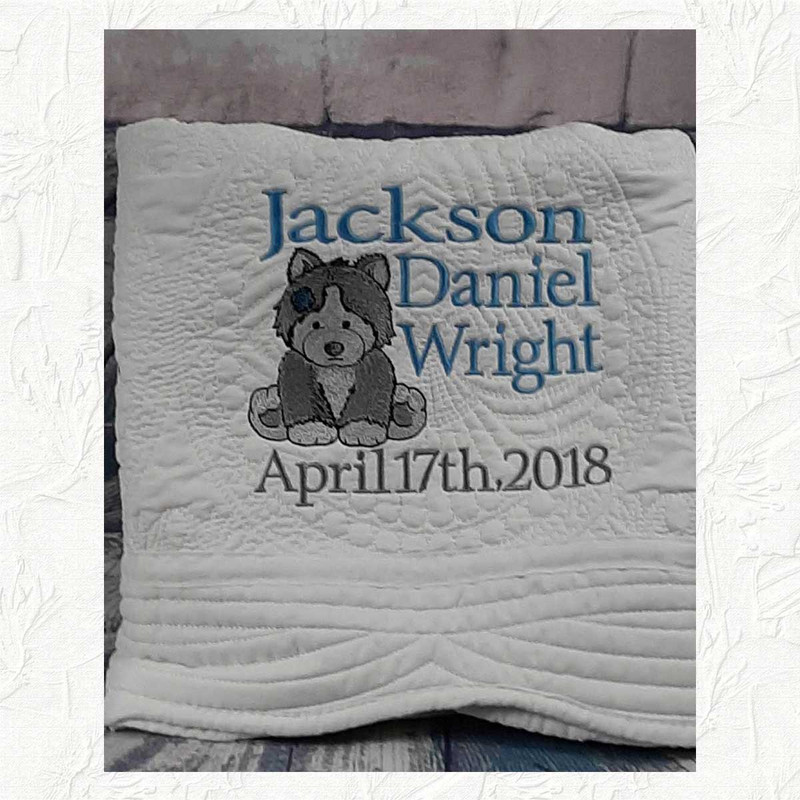 Personalized Baby Quilt with a Husky Dog and Baby's Name and Birthdate  OR Birth Announcement