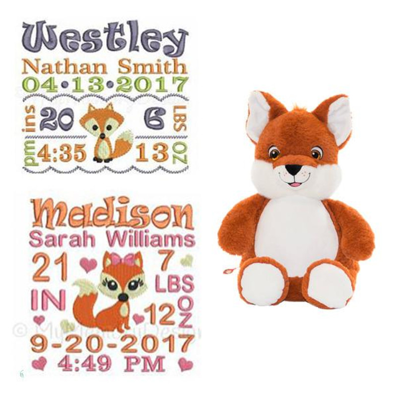 Cubbie Birth Stat Stuffed Fox 