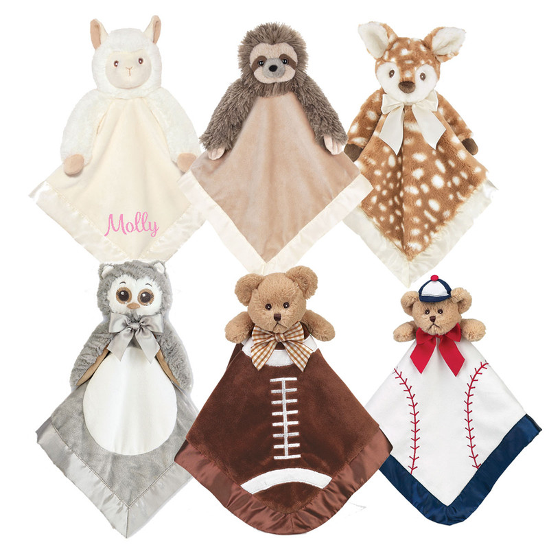 Bearington Baby Collections-Lovies cute little blankies with animal heads on top, Personalized