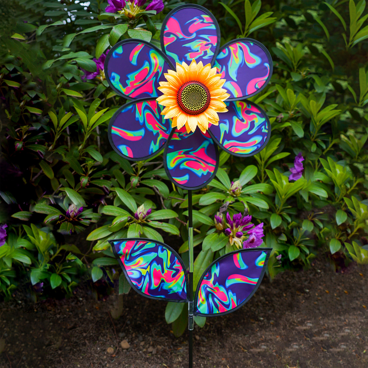16 Inch Blue Psychedelic Flower with Leaves