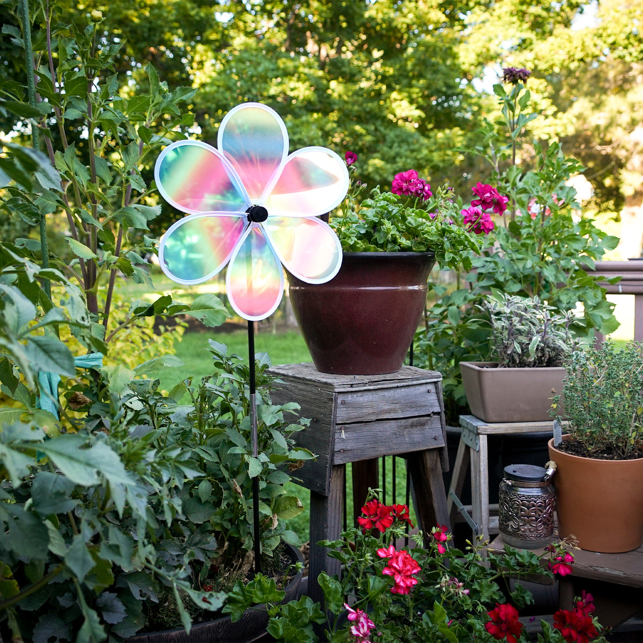 13.5-inch Striped Iridescent Flower Spinner - Kite Garden