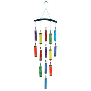 Rainbow Textured Tiered Glass Mobile Wind Chime Rainbow Textured Tiered Glass Mobile Wind Chime