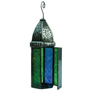 Blue & Green Large Hex Tealight Lantern Blue & Green Large Hex Tealight Lantern