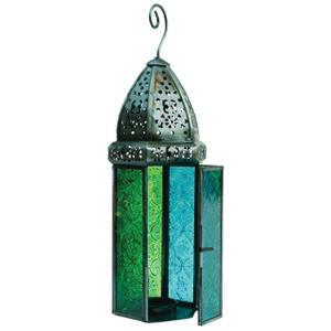 Teal & Green Large Hex Tealight Lantern